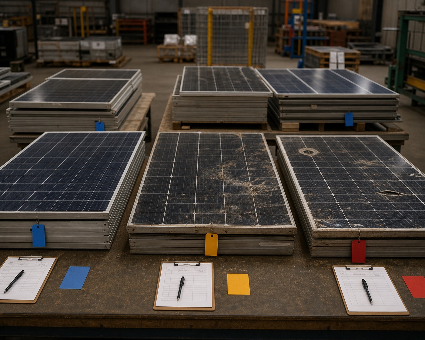 Painéis solares classificados por condição para definição de roteamento por lote